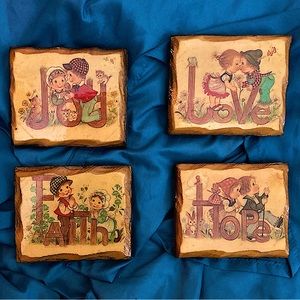 Joy, Faith, Love, Hope Vintage Rustic Wooden Decoupage Wall Plaques